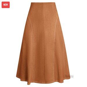 Faux Suede Midi Skirt High Waist A-Line Winter Skirt Size S
